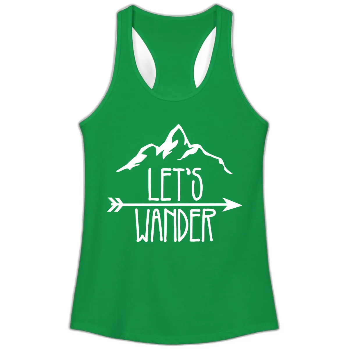 Let's Go Wander Mountain Arrow Ladies Tank in Solid Kelly Green