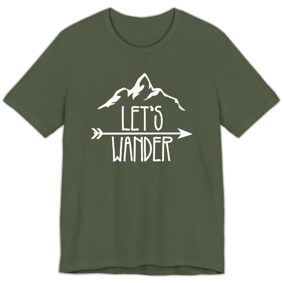 Let's Go Wander Mountain Arrow Premium T-Shirt in Military Green
