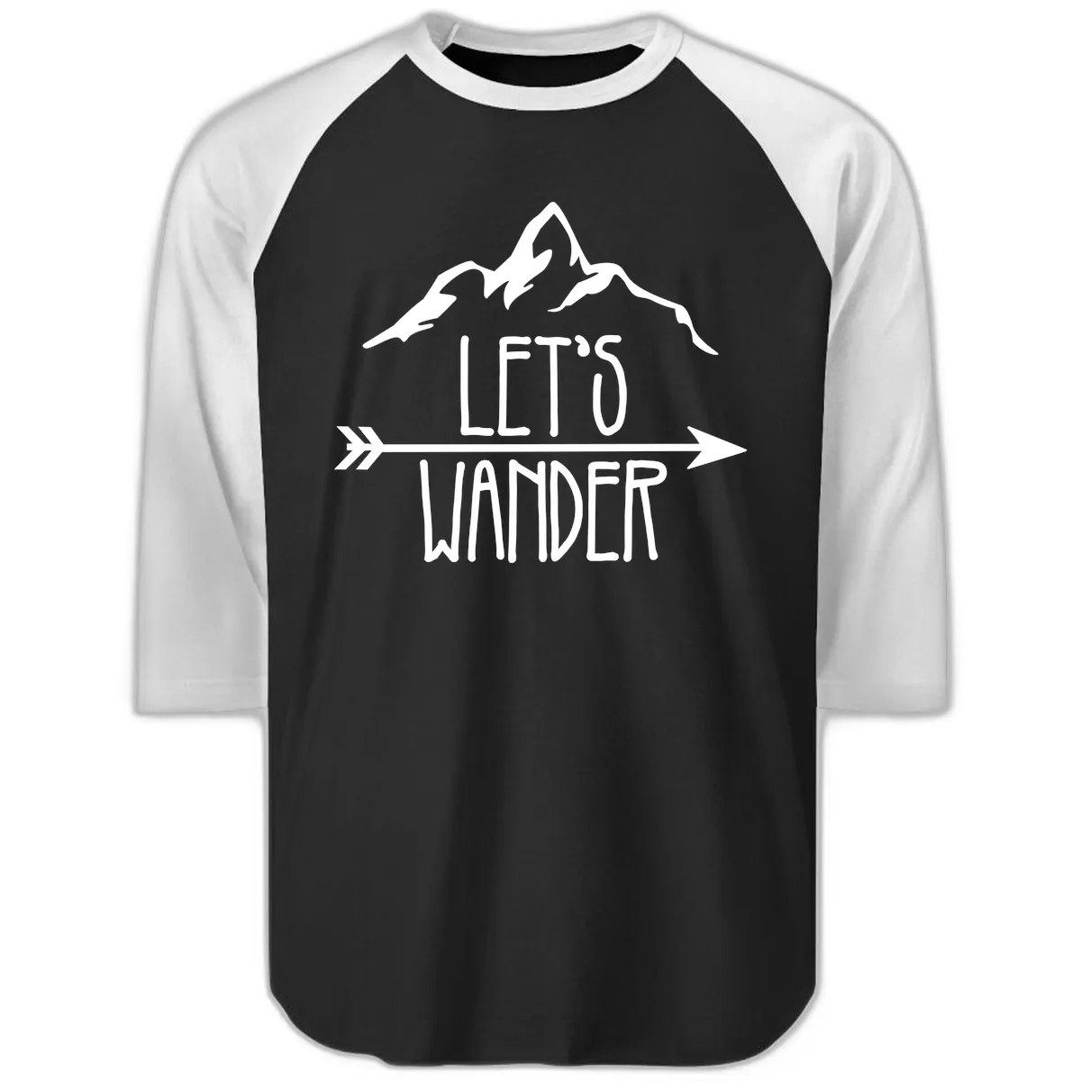 Let's Go Wander Mountain Arrow Raglan 3/4 in Black White