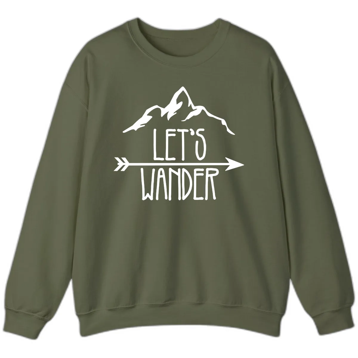 Let's Go Wander Mountain Arrow Sweatshirt in Military Green
