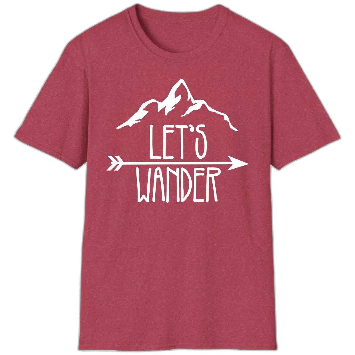 Let's Go Wander Mountain Arrow T-Shirt in Heather Cardinal