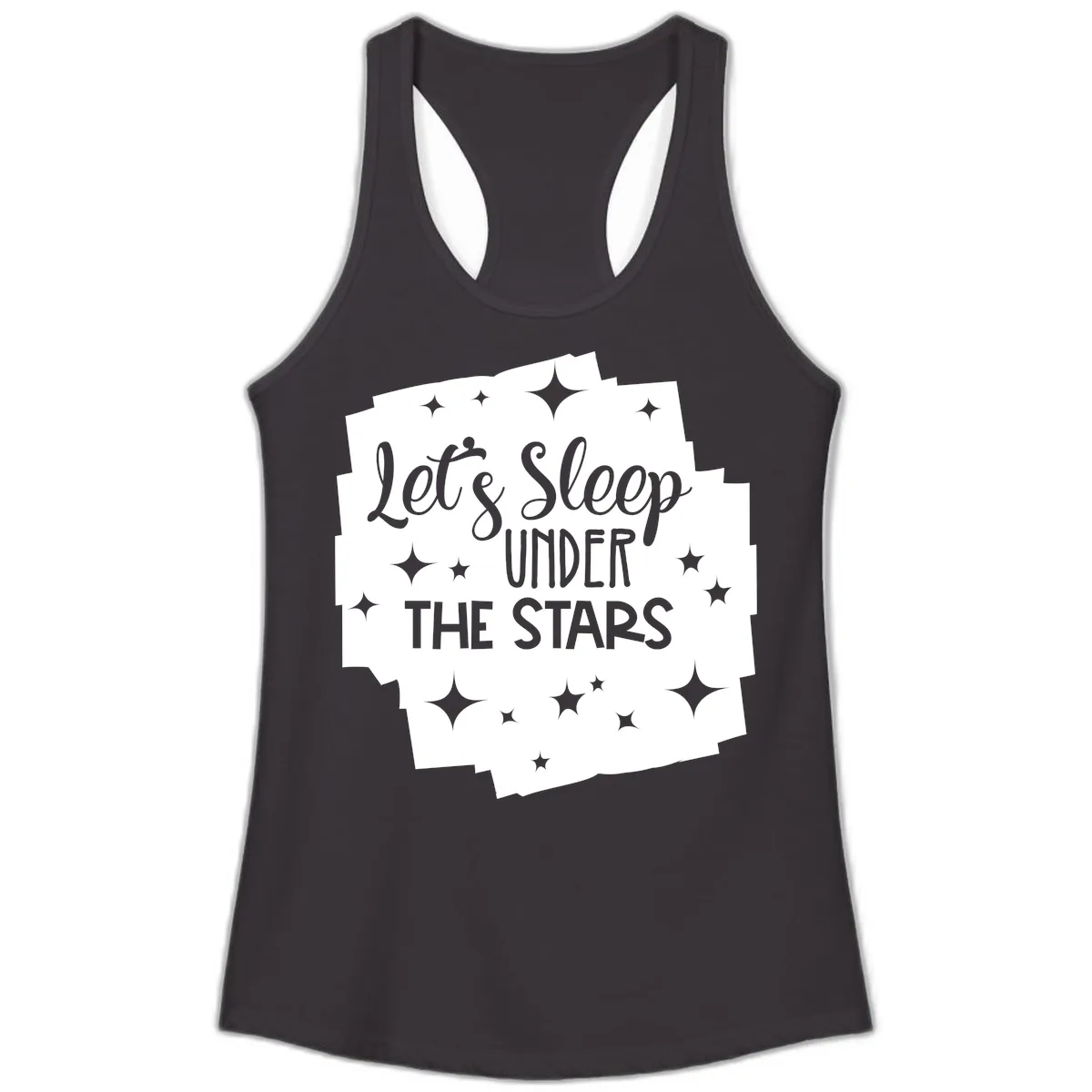Let's Sleep Under The Stars Ladies Tank in Black