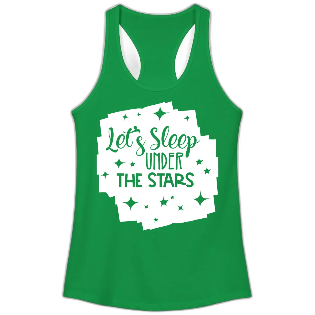 Let's Sleep Under The Stars Ladies Tank in Solid Kelly Green