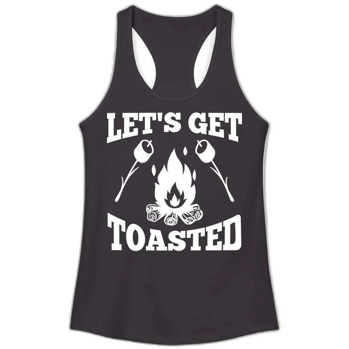 Let's Get Toasted Campfire Ladies Tank in Black