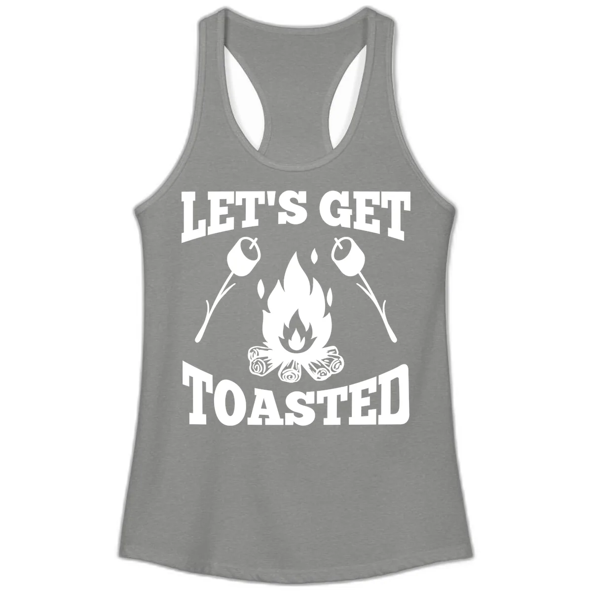 Let's Get Toasted Campfire Ladies Tank in Heather Grey