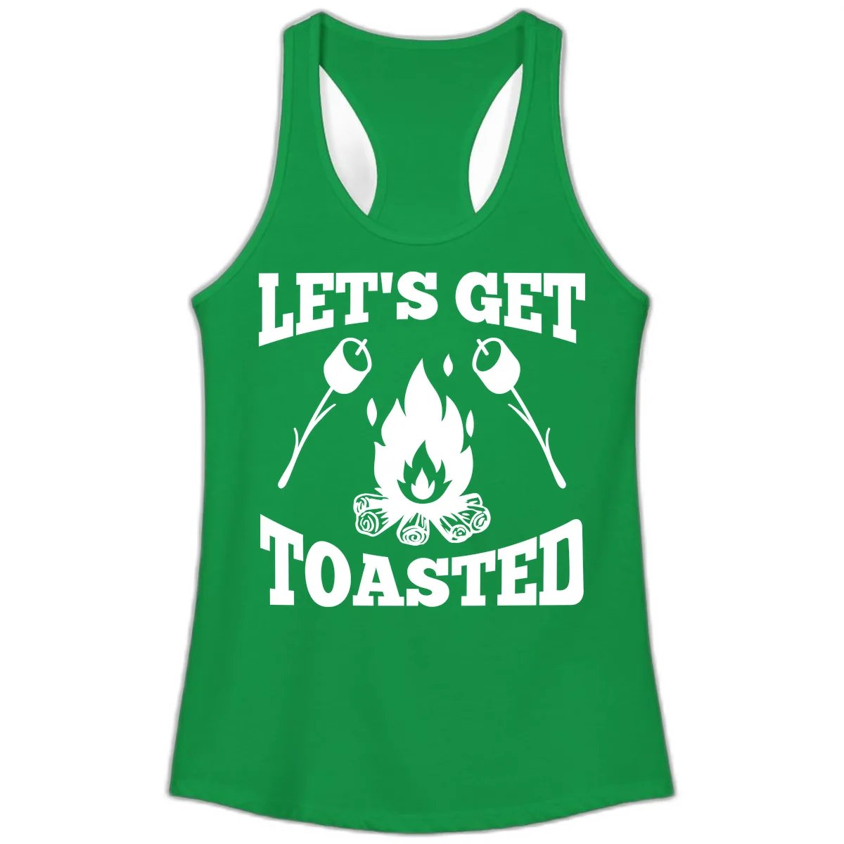 Let's Get Toasted Campfire Ladies Tank in Solid Kelly Green