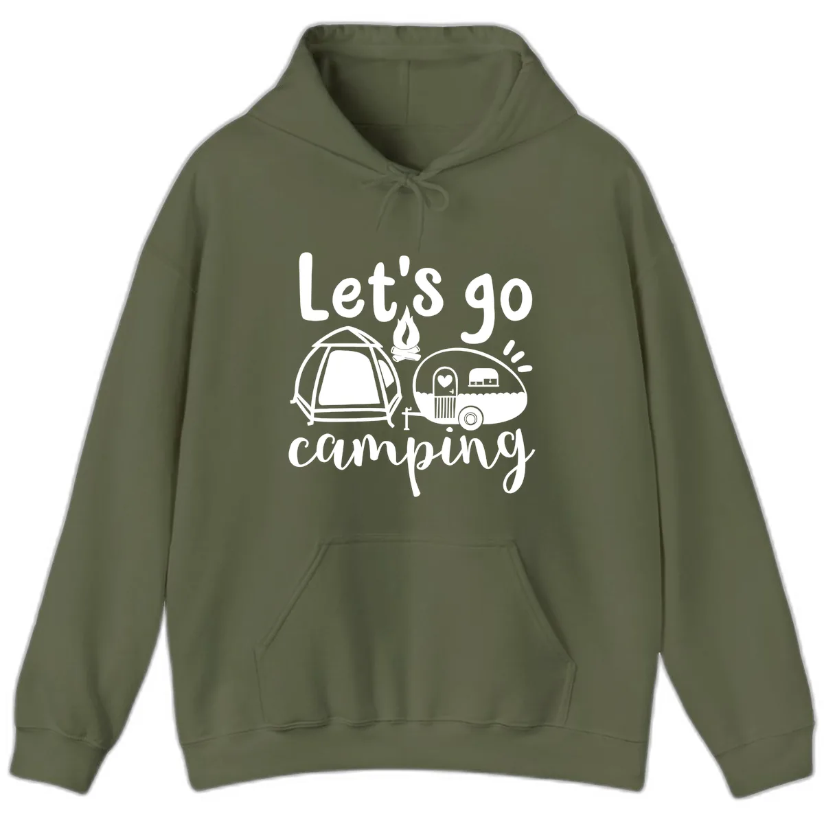 Let's Go Camping Hoodie in Military Green