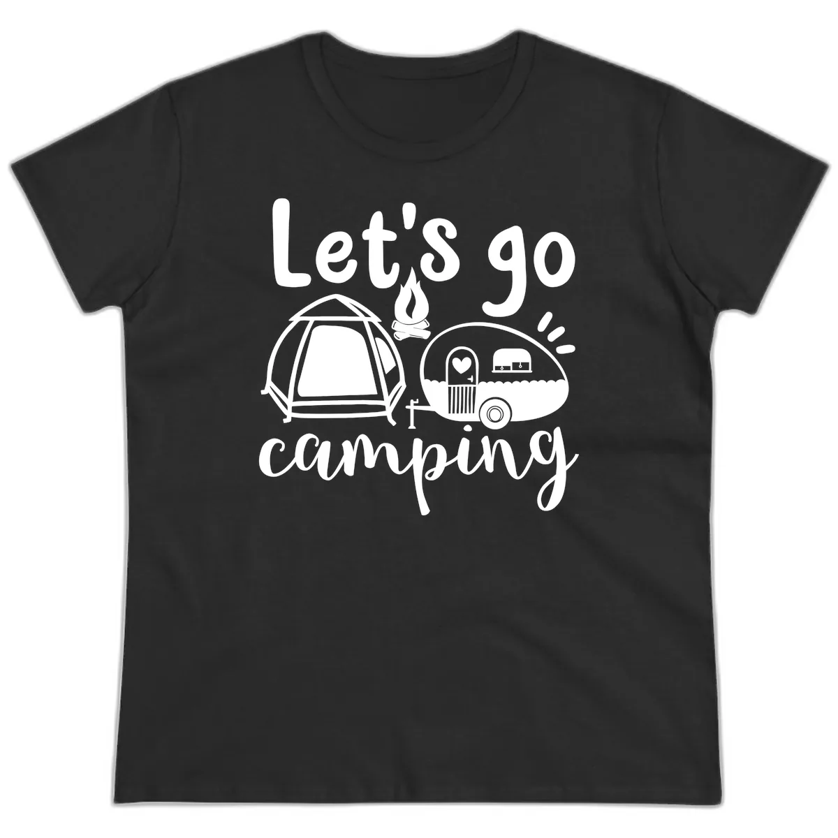 Let's Go Camping Ladies Tee in Black