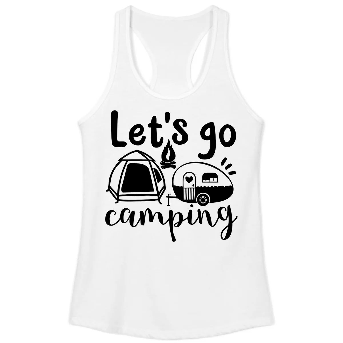 Let's Go Camping Ladies Tank in White