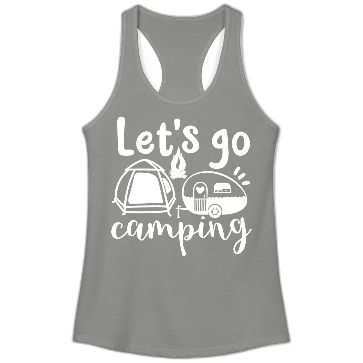 Let's Go Camping Ladies Tank in Heather Grey