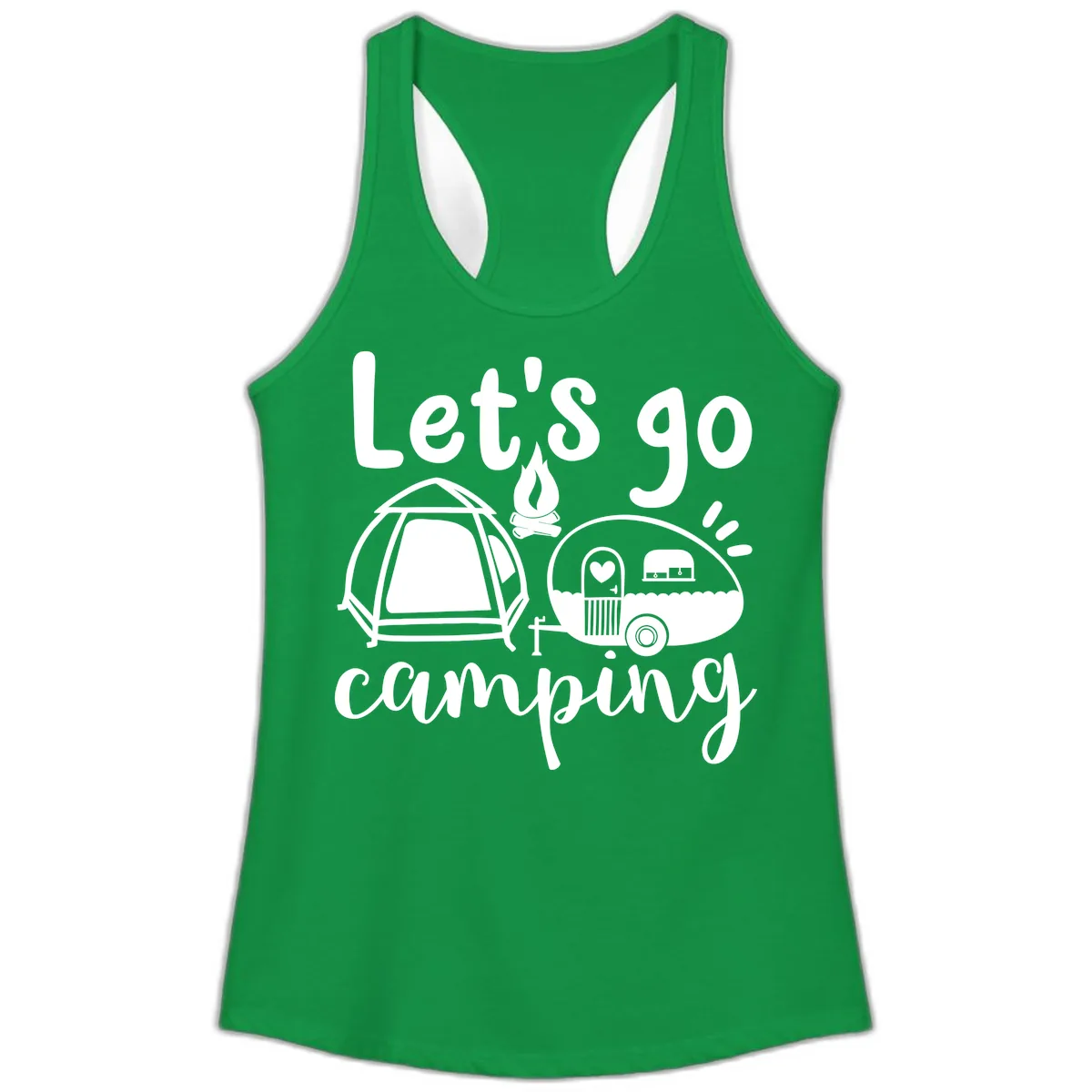 Let's Go Camping Ladies Tank in Solid Kelly Green