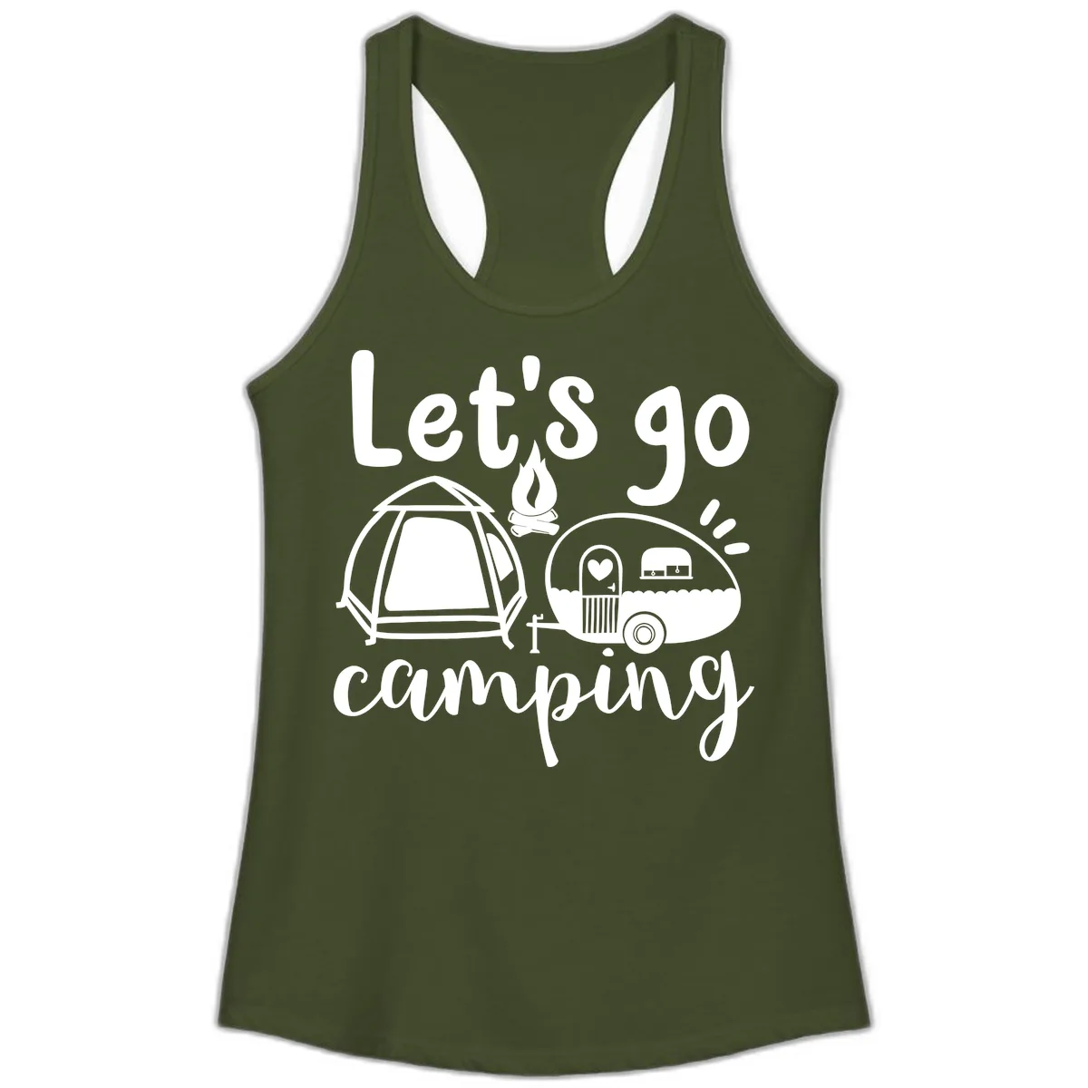 Let's Go Camping Ladies Tank in Solid Military Green