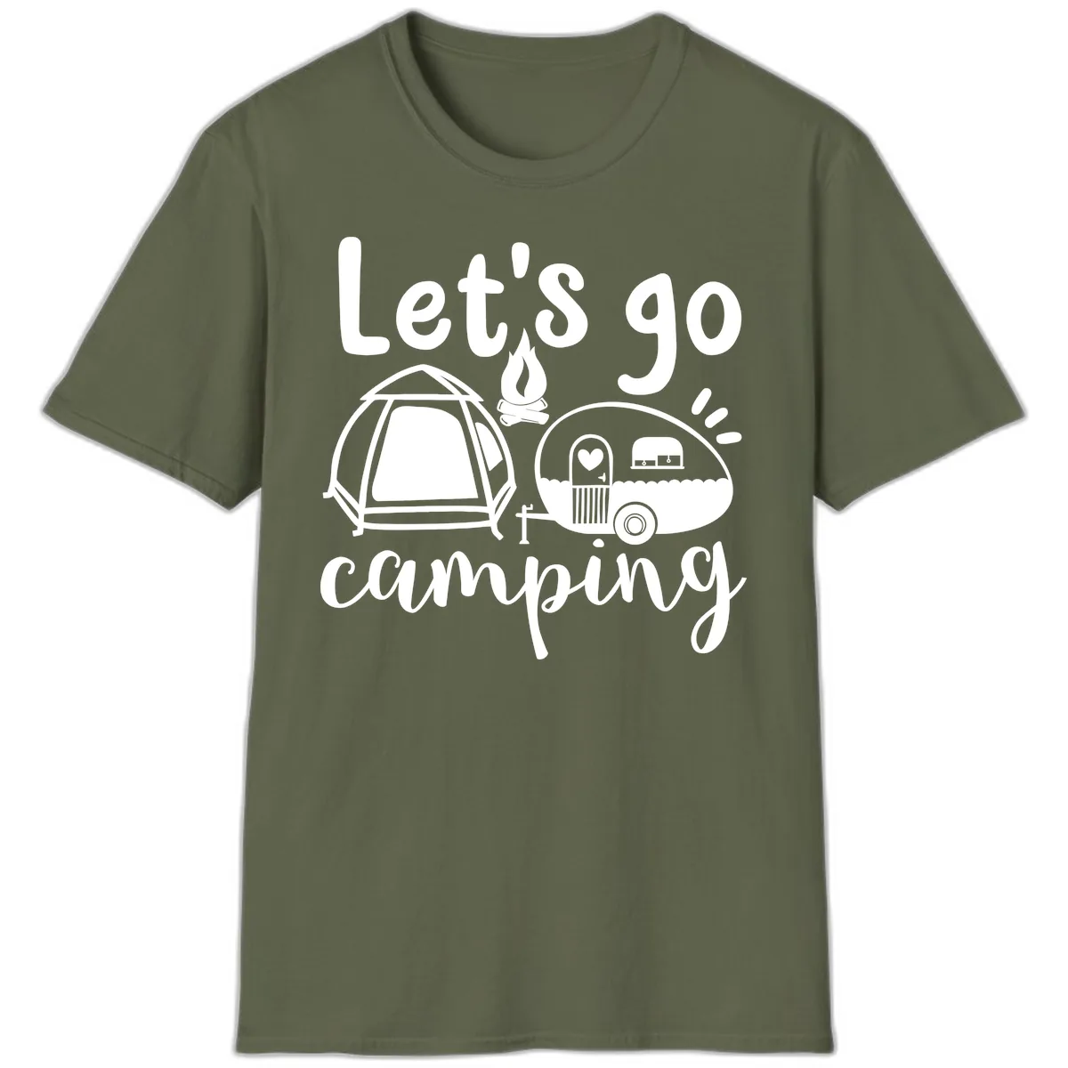 Let's Go Camping T-Shirt in Military Green