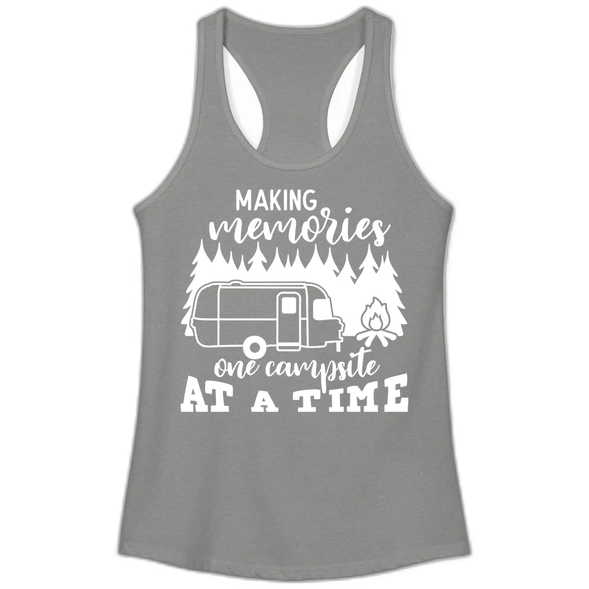 Making Memories One Campsite At A Time Ladies Tank in Heather Grey