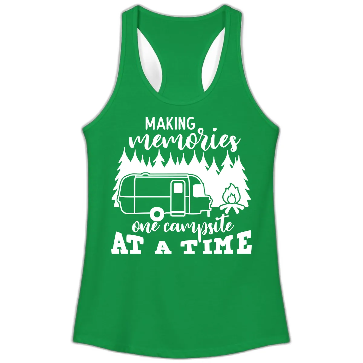 Making Memories One Campsite At A Time Ladies Tank in Solid Kelly Green