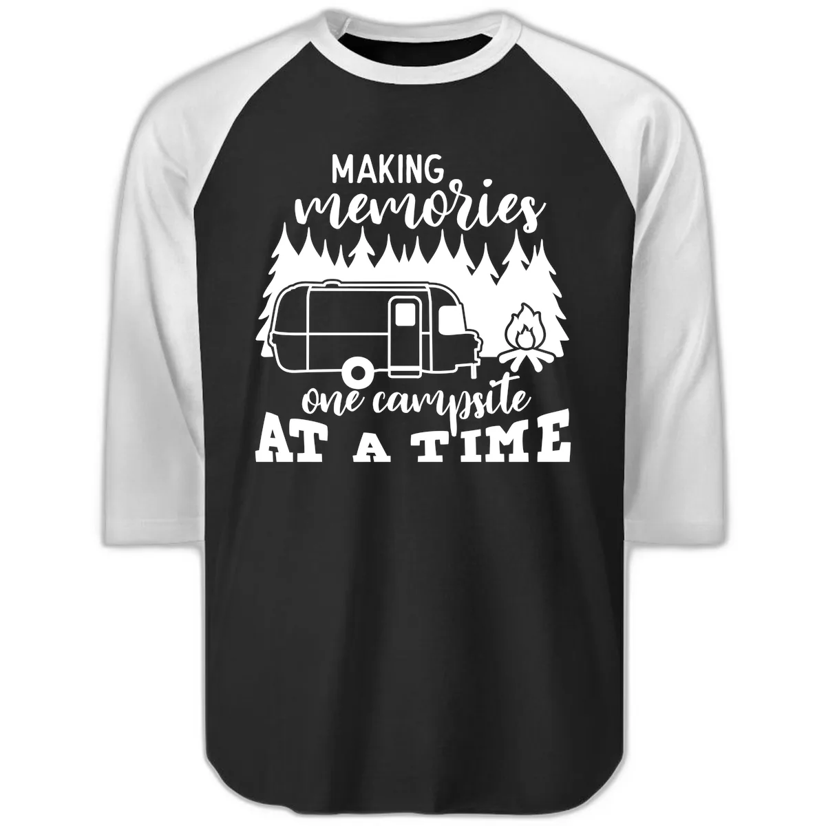 Making Memories One Campsite At A Time Raglan 3/4 in Black White