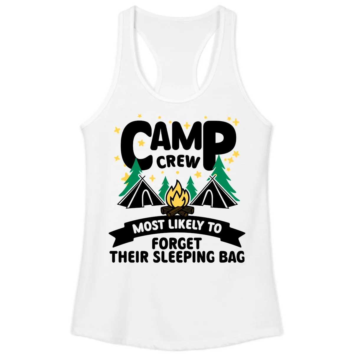 Camp Crew Most Likely To Forget Sleeping Bag Ladies Tank in White