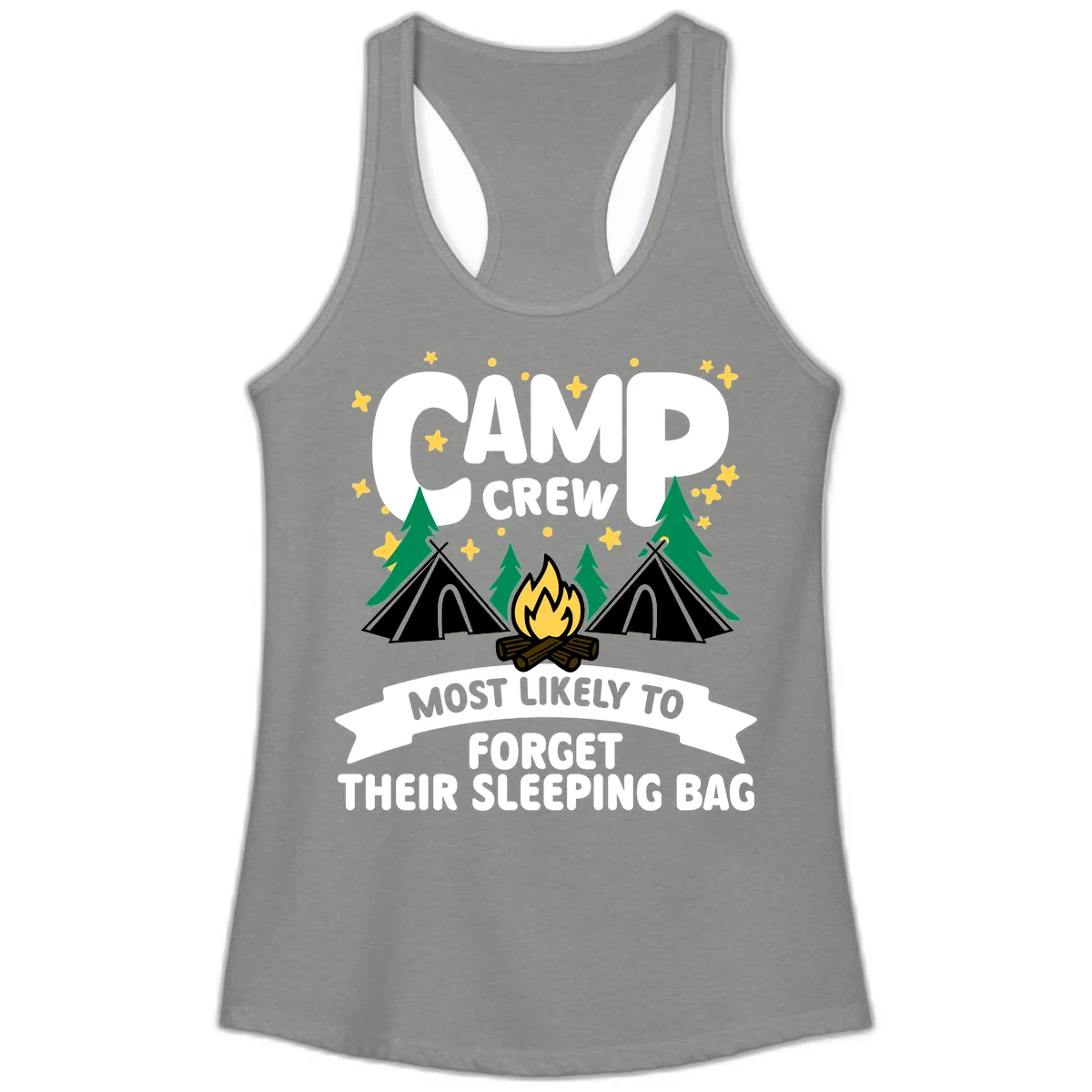 Camp Crew Most Likely To Forget Sleeping Bag Ladies Tank in Heather Grey