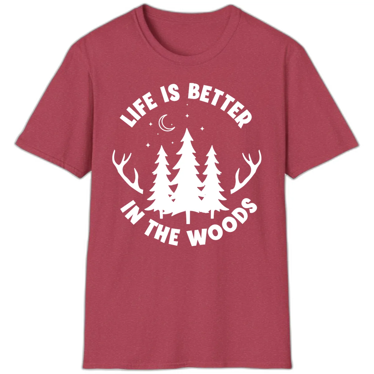 Life Is Better In The Woods T-Shirt in Heather Cardinal