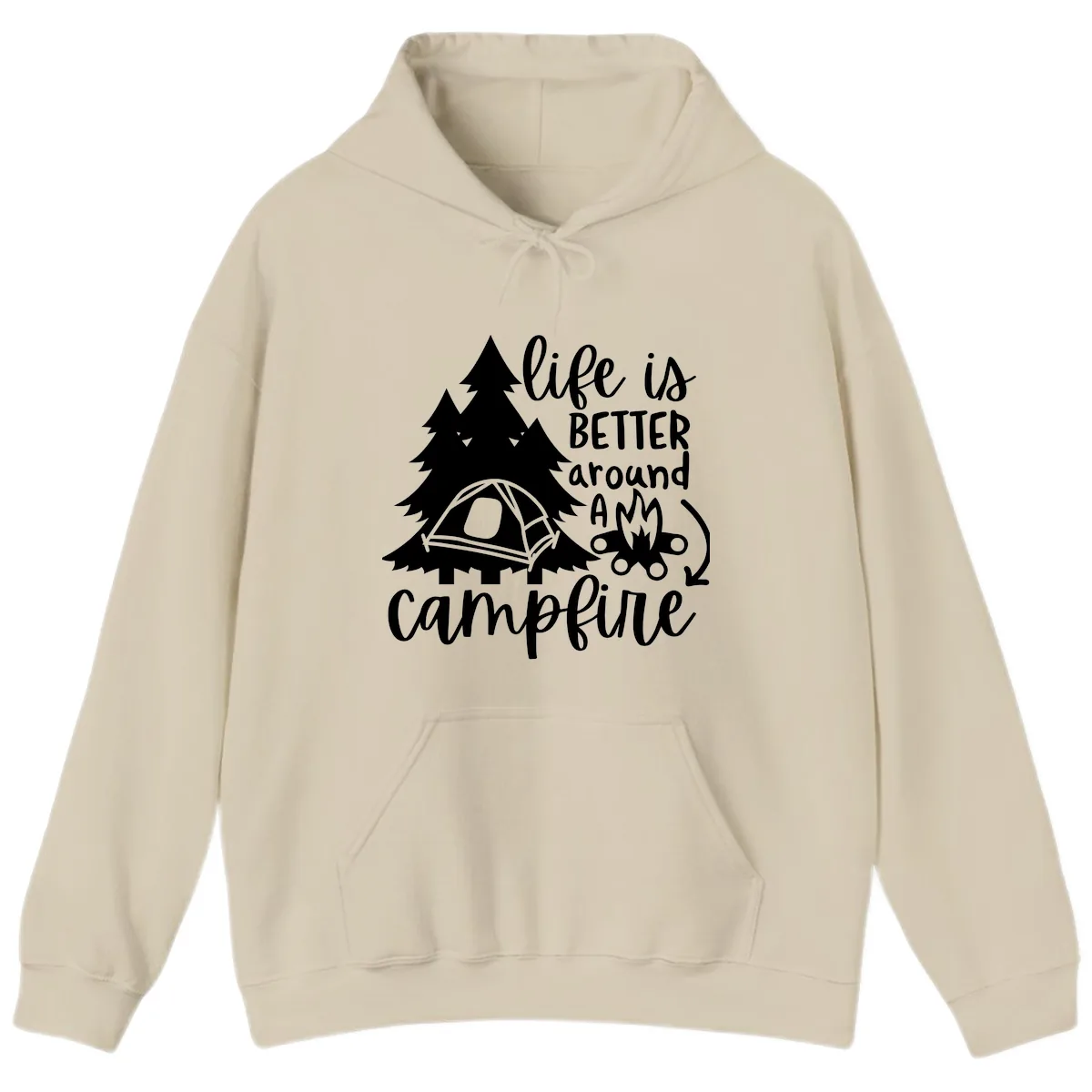 Life Is Better Around A Campfire Hoodie in Sand