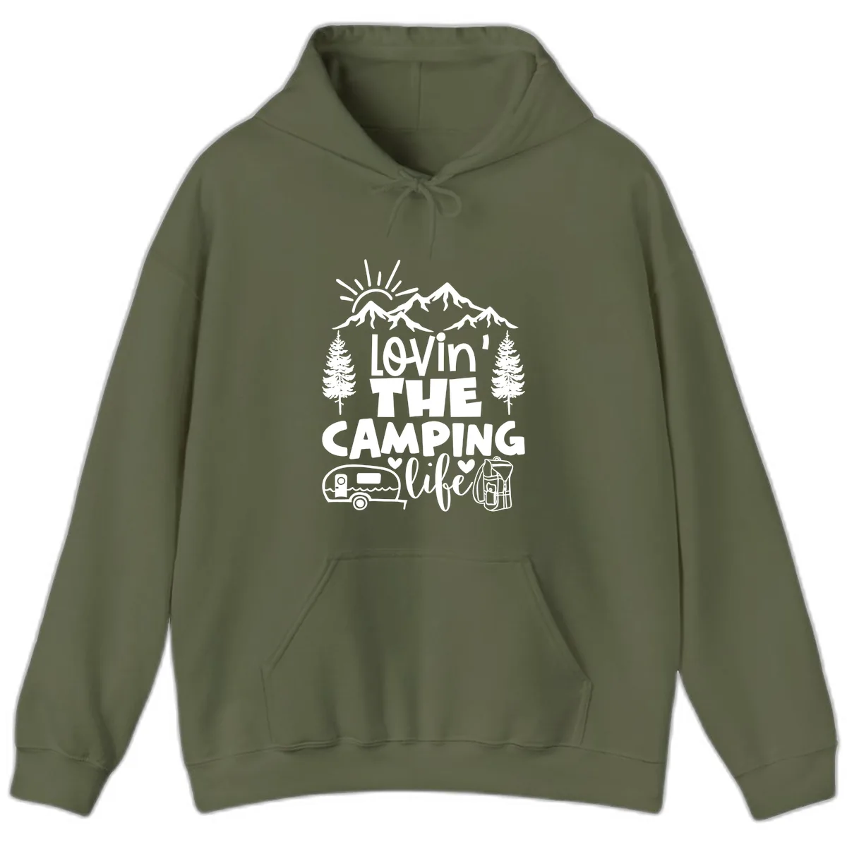 Lovin' The Camping Life Hoodie in Military Green