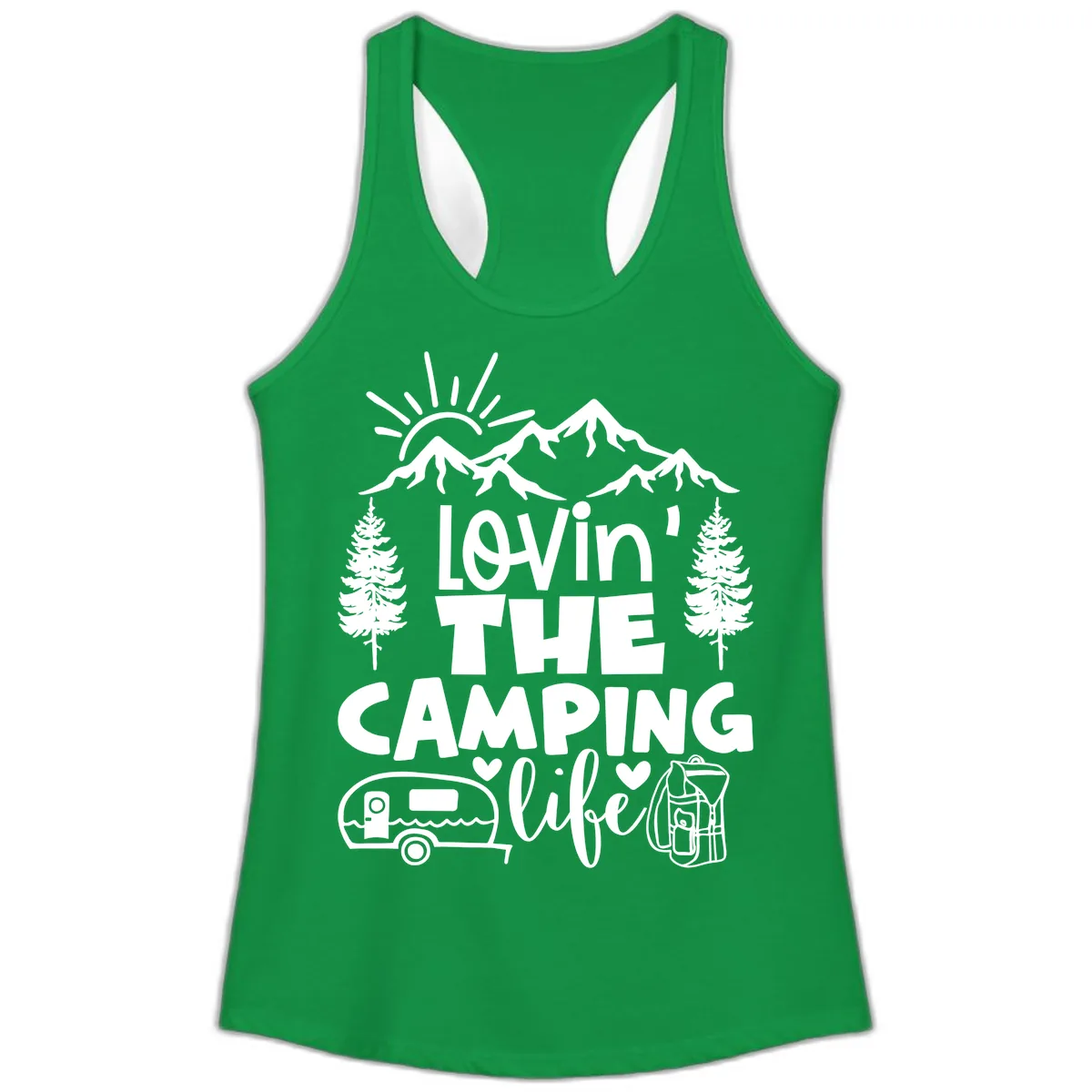 Lovin' The Camping Life Ladies Tank in Solid Kelly Green