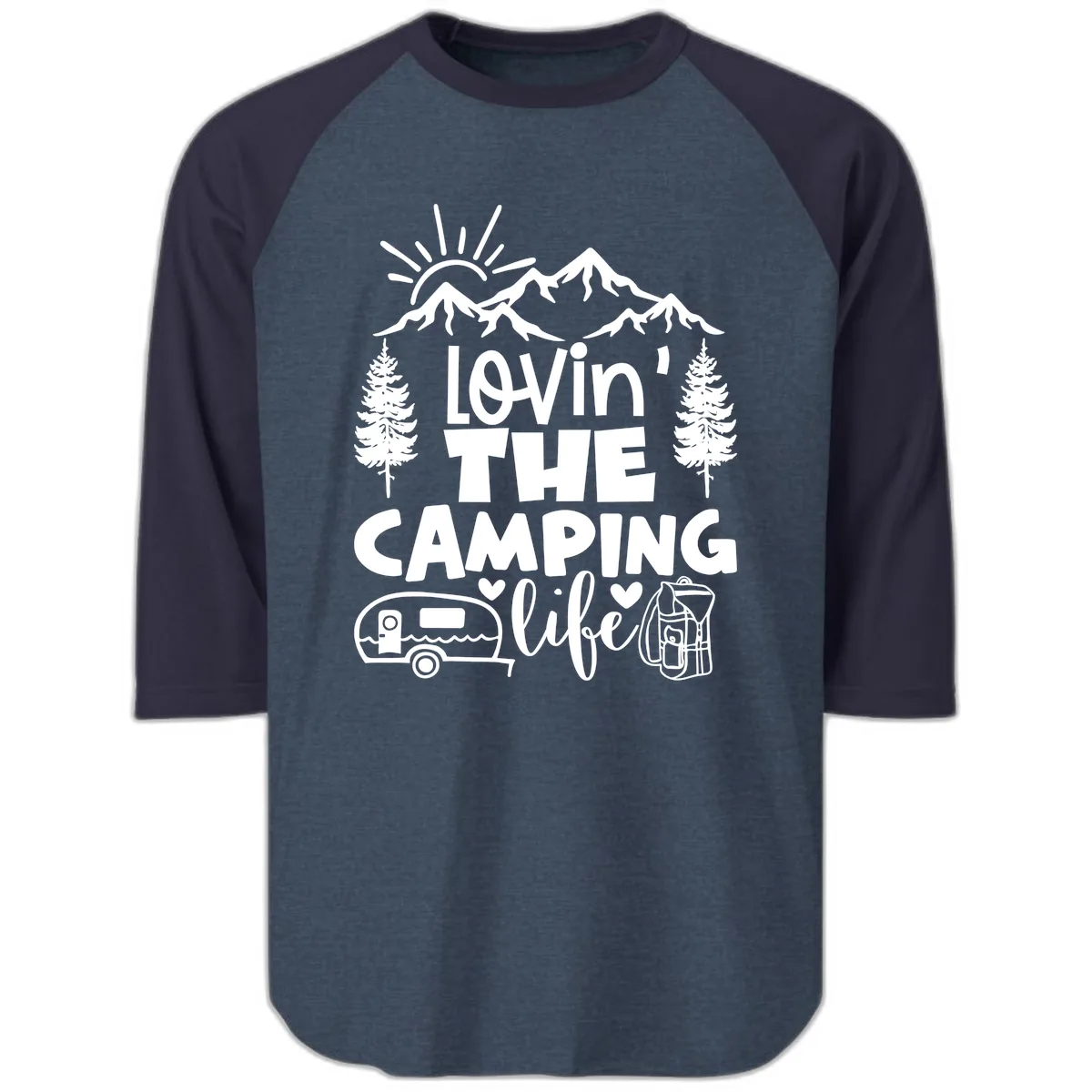 Lovin' The Camping Life Raglan 3/4 in Heather Denim Navy