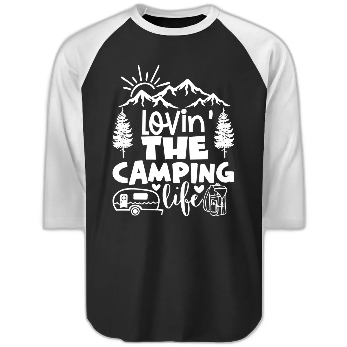 Lovin' The Camping Life Raglan 3/4 in Black White