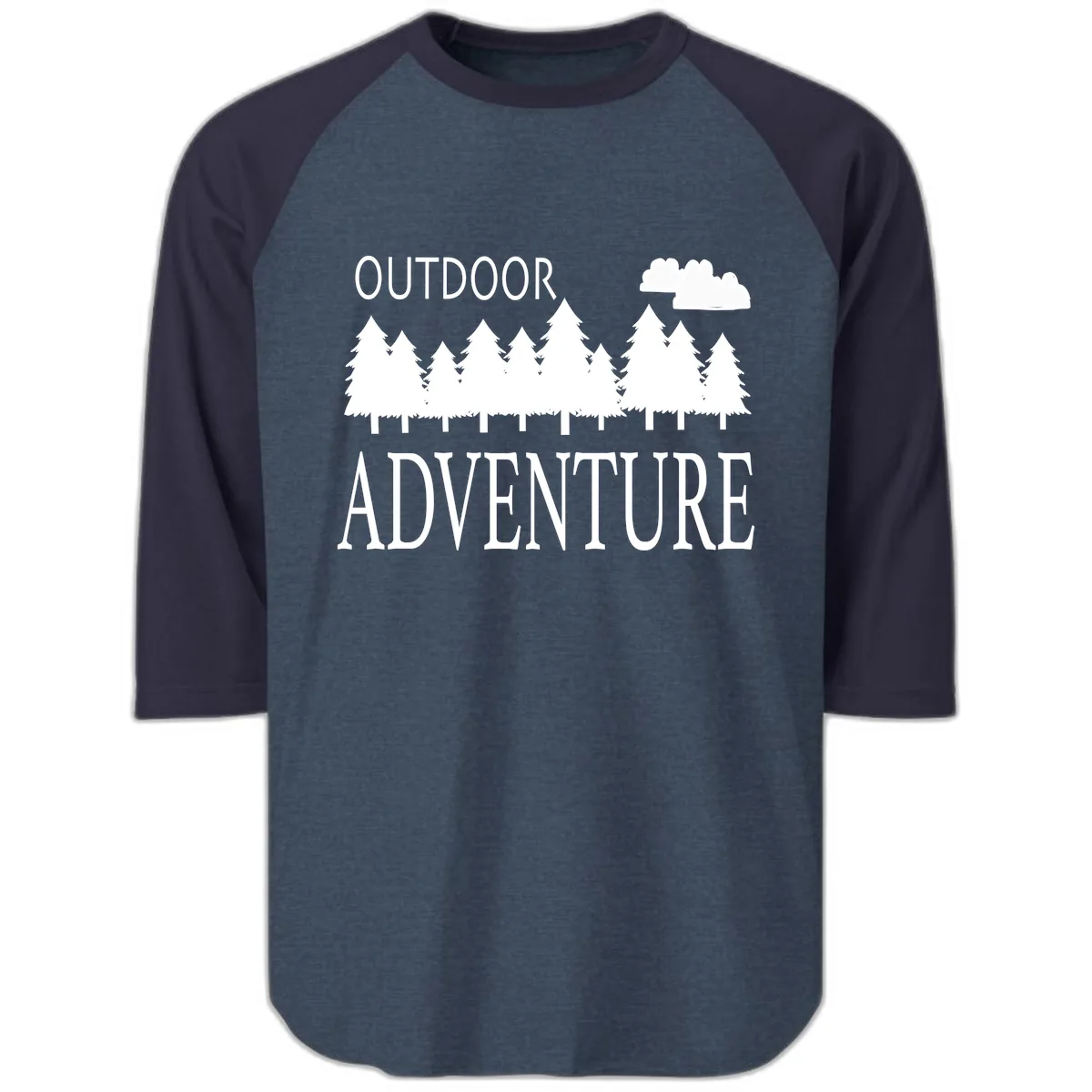 Outdoor Adventure Forest Line Raglan 3/4 in Heather Denim Navy