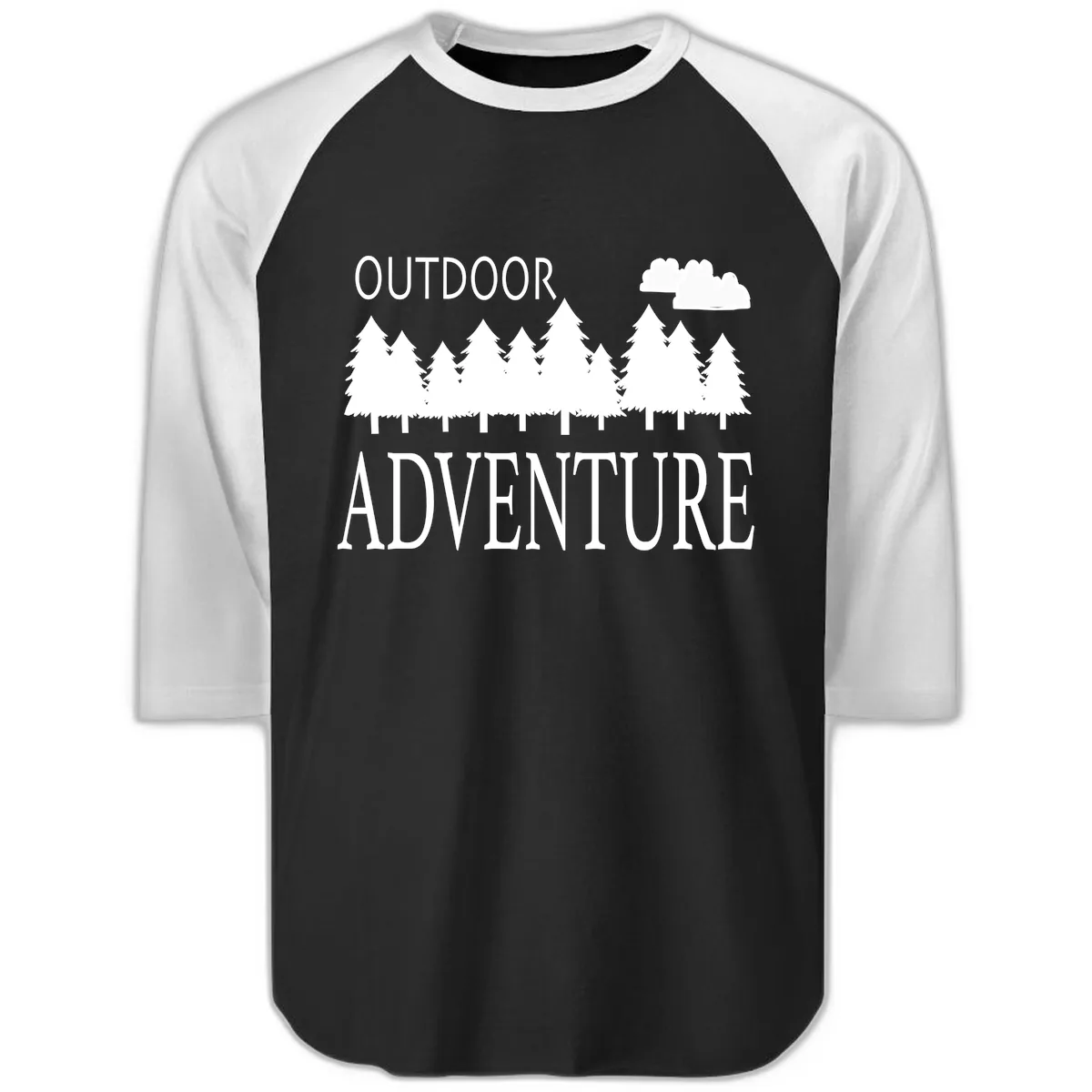 Outdoor Adventure Forest Line Raglan 3/4 in Black White