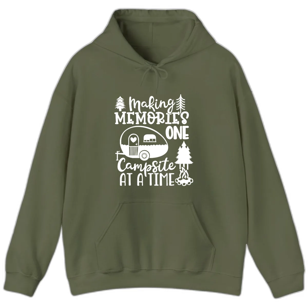 Making Memories One Campsite At A Time Hoodie in Military Green