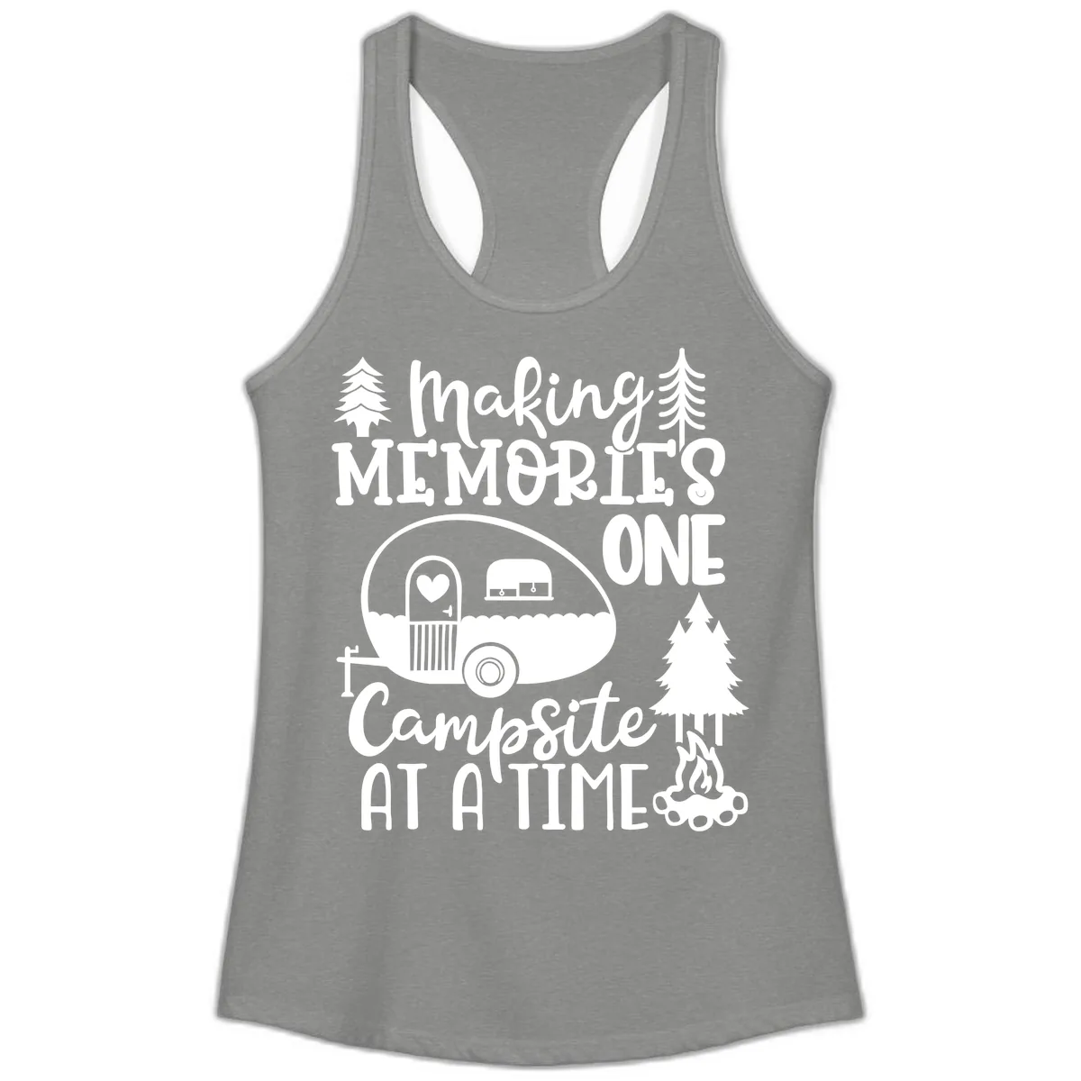 Making Memories One Campsite At A Time Ladies Tank in Heather Grey
