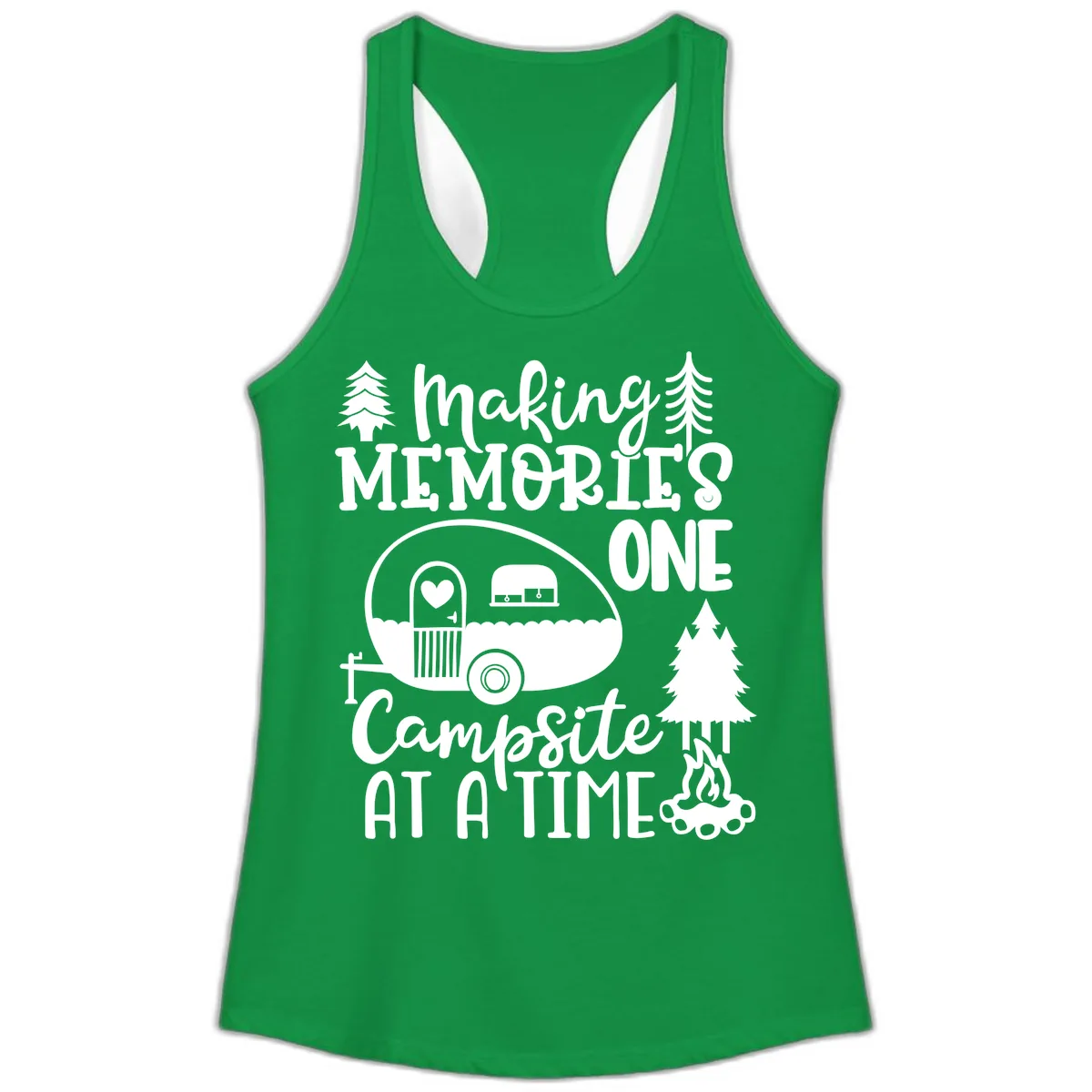 Making Memories One Campsite At A Time Ladies Tank in Solid Kelly Green