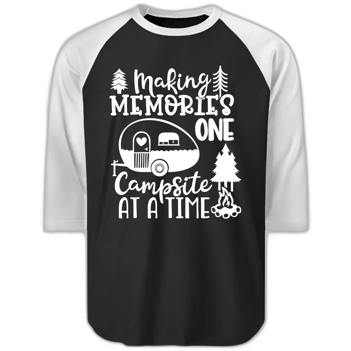 Making Memories One Campsite At A Time Raglan 3/4 in Black White