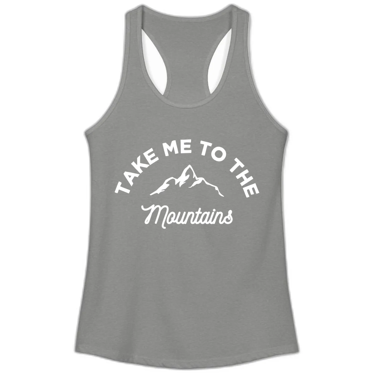Take Me To The Mountains Ladies Tank in Heather Grey