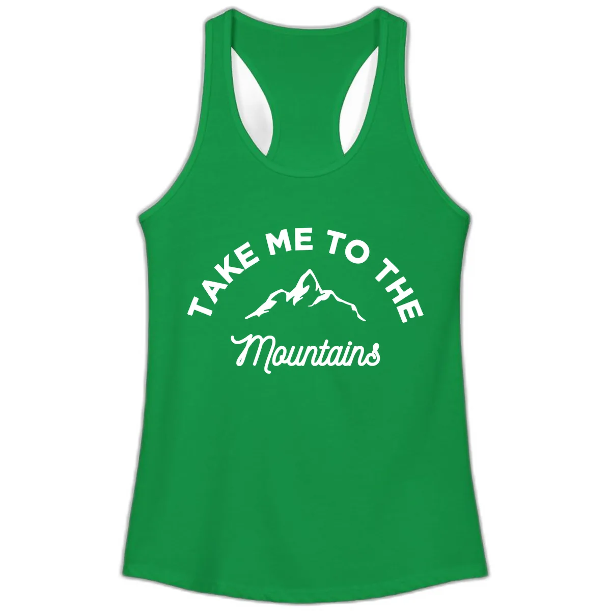 Take Me To The Mountains Ladies Tank in Solid Kelly Green
