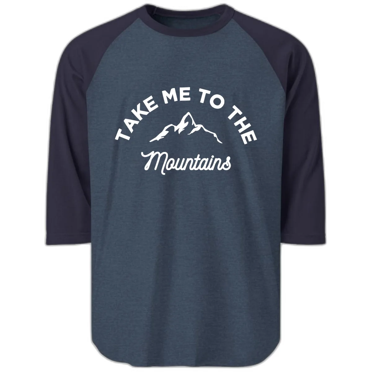 Take Me To The Mountains Raglan 3/4 in Heather Denim Navy