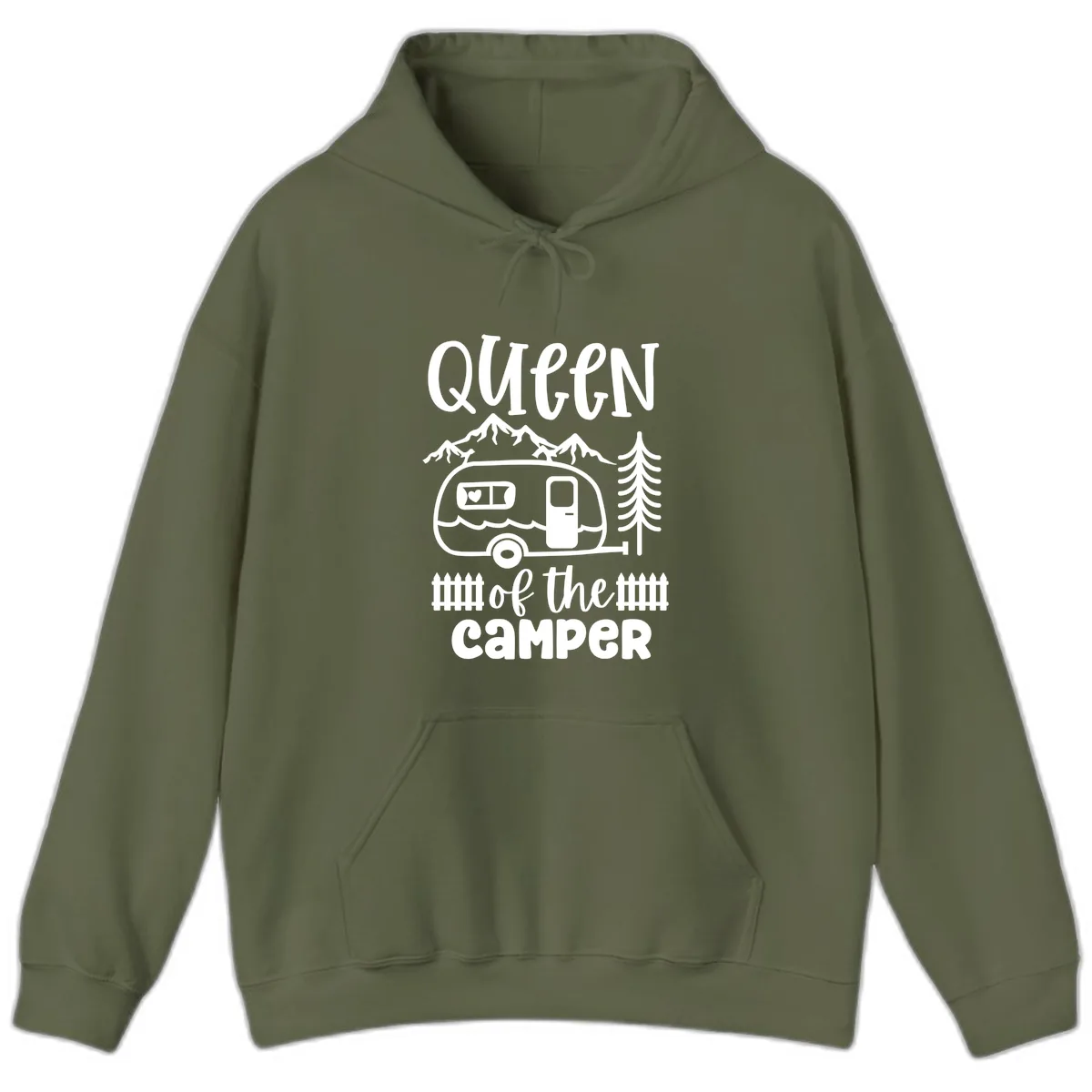 Queen Of The Camper Hoodie in Military Green