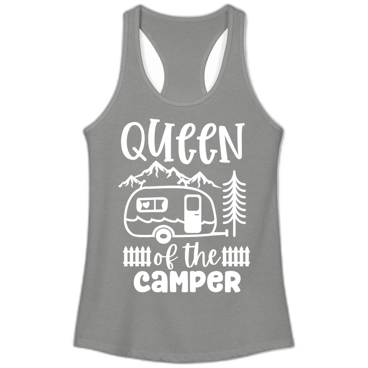 Queen Of The Camper Ladies Tank in Heather Grey