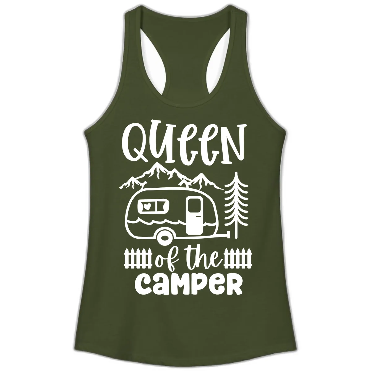 Queen Of The Camper Ladies Tank in Solid Military Green