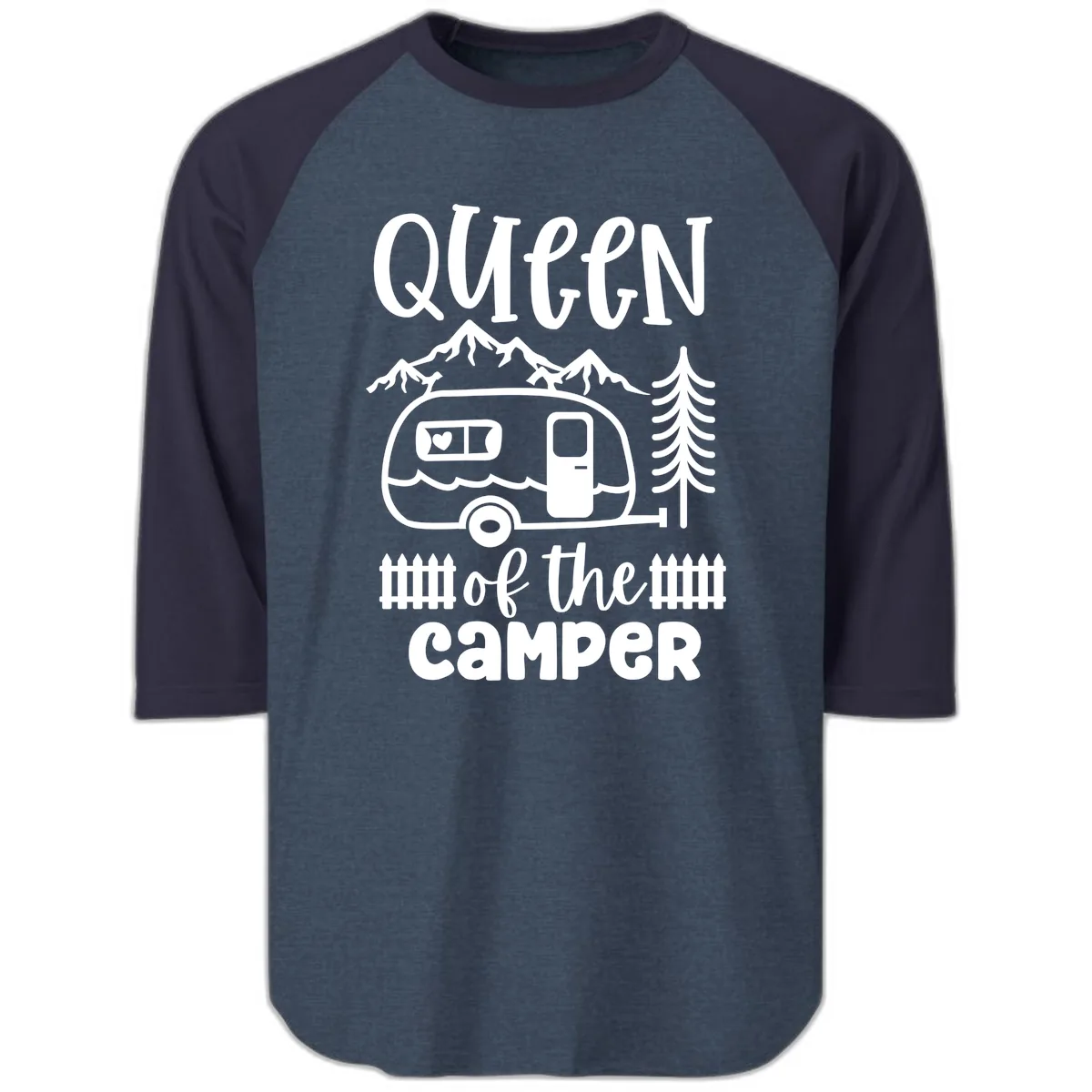 Queen Of The Camper Raglan 3/4 in Heather Denim Navy
