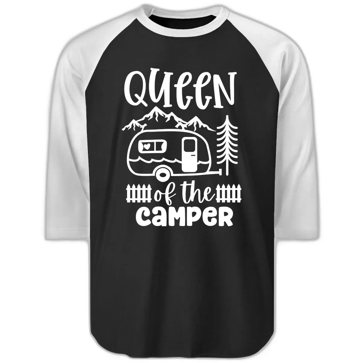 Queen Of The Camper Raglan 3/4 in Black White