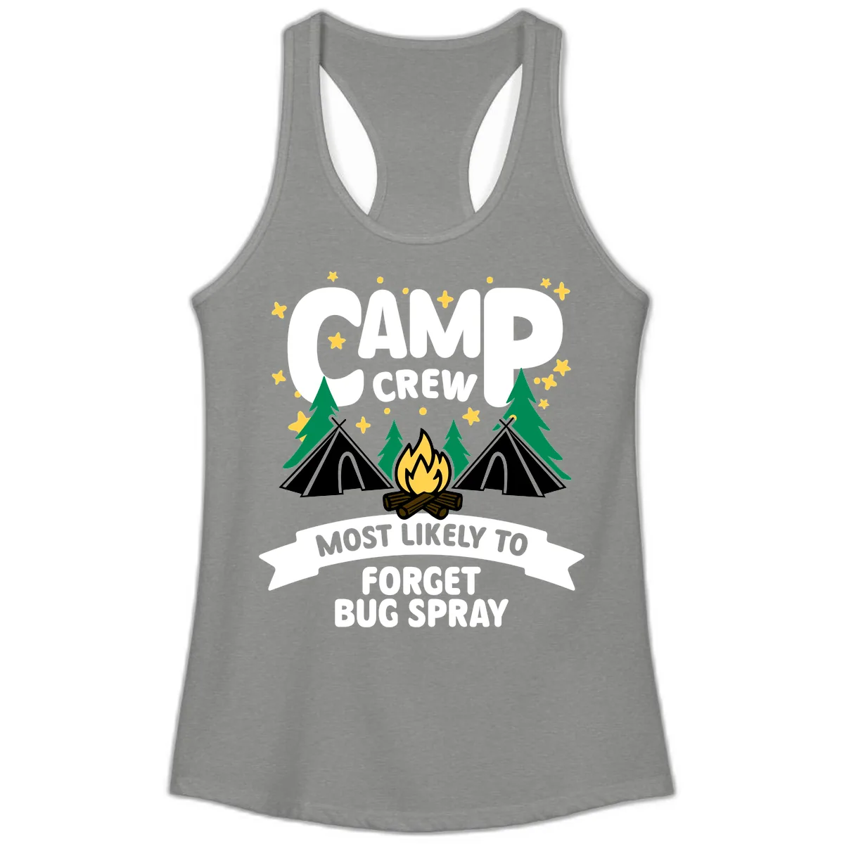 Camp Crew Most Likely To Forget Bug Spray Ladies Tank in Heather Grey