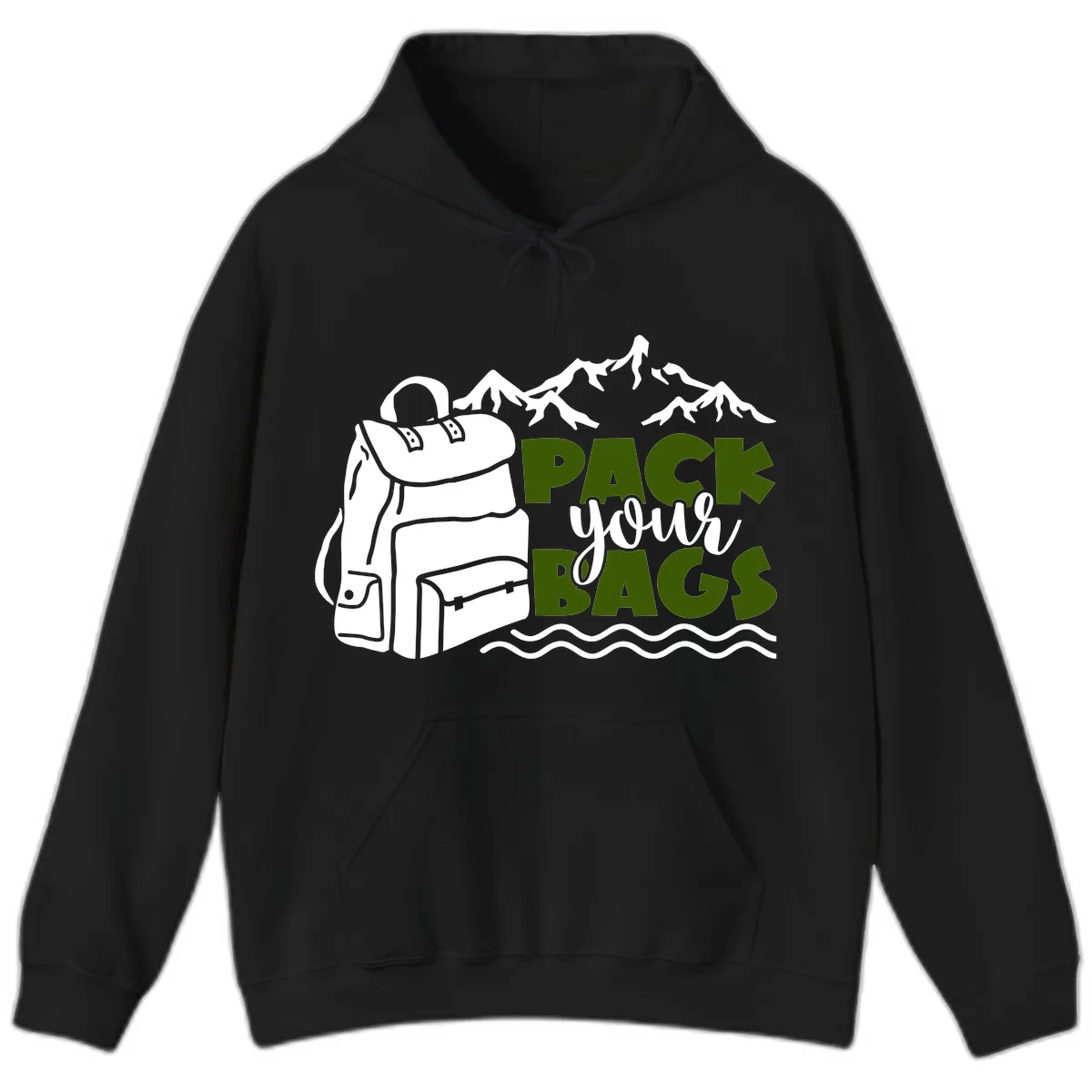 Pack Your Bags Mountain Adventure Hoodie in Black