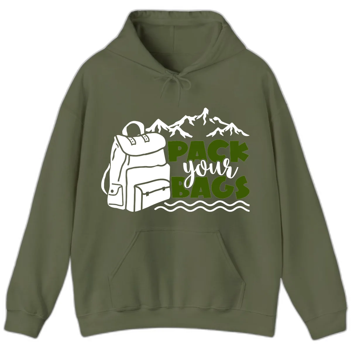 Pack Your Bags Mountain Adventure Hoodie in Military Green