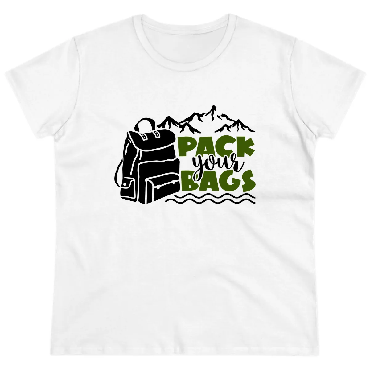 Pack Your Bags Mountain Adventure Ladies Tee in White