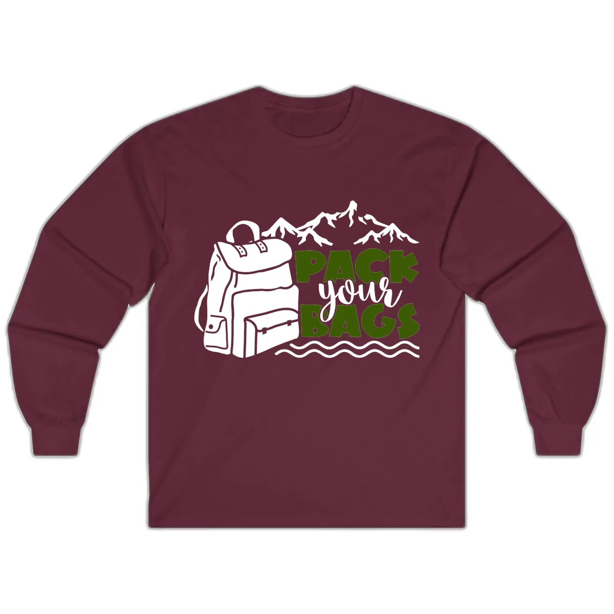 Pack Your Bags Mountain Adventure Long Sleeve in Maroon