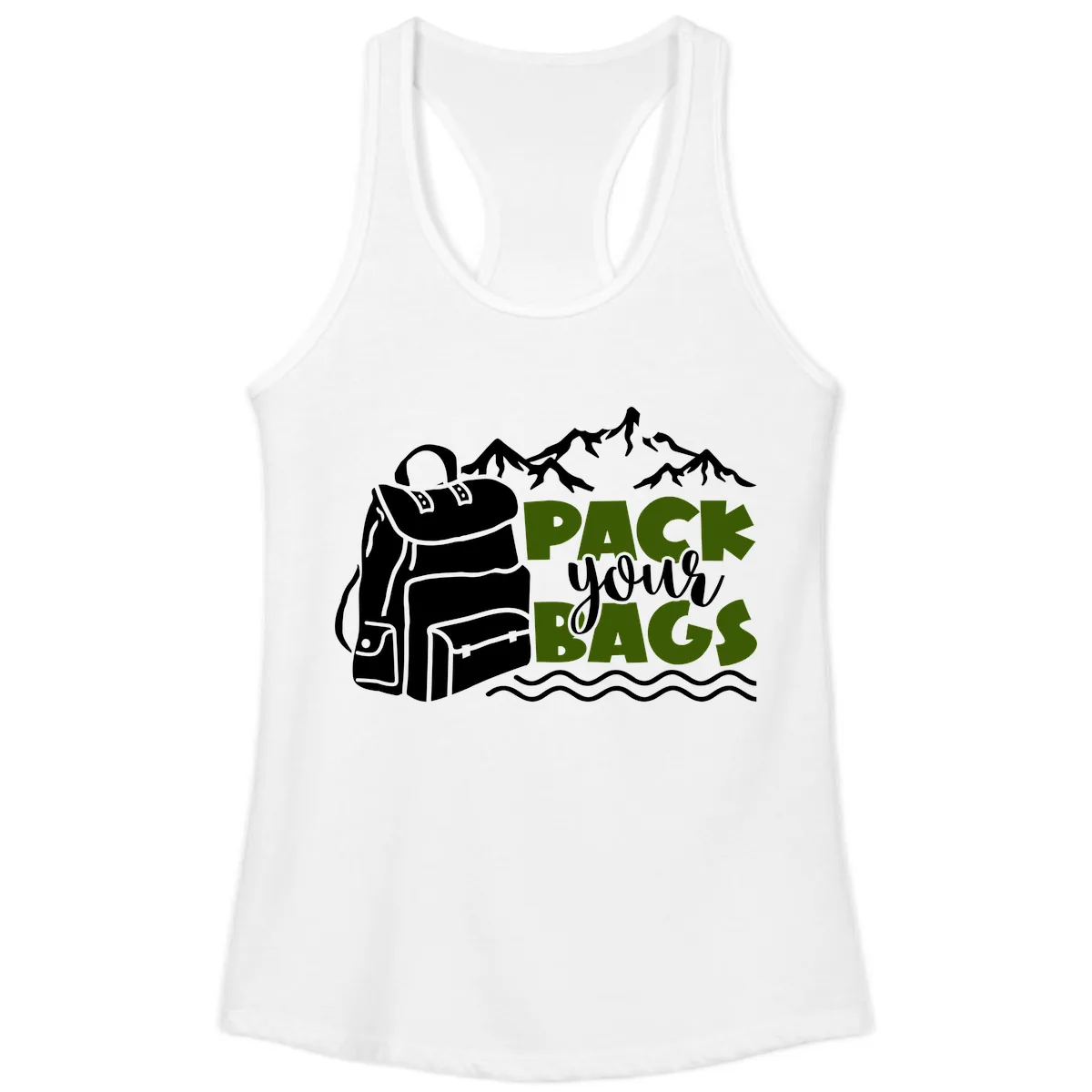 Pack Your Bags Mountain Adventure Ladies Tank in White