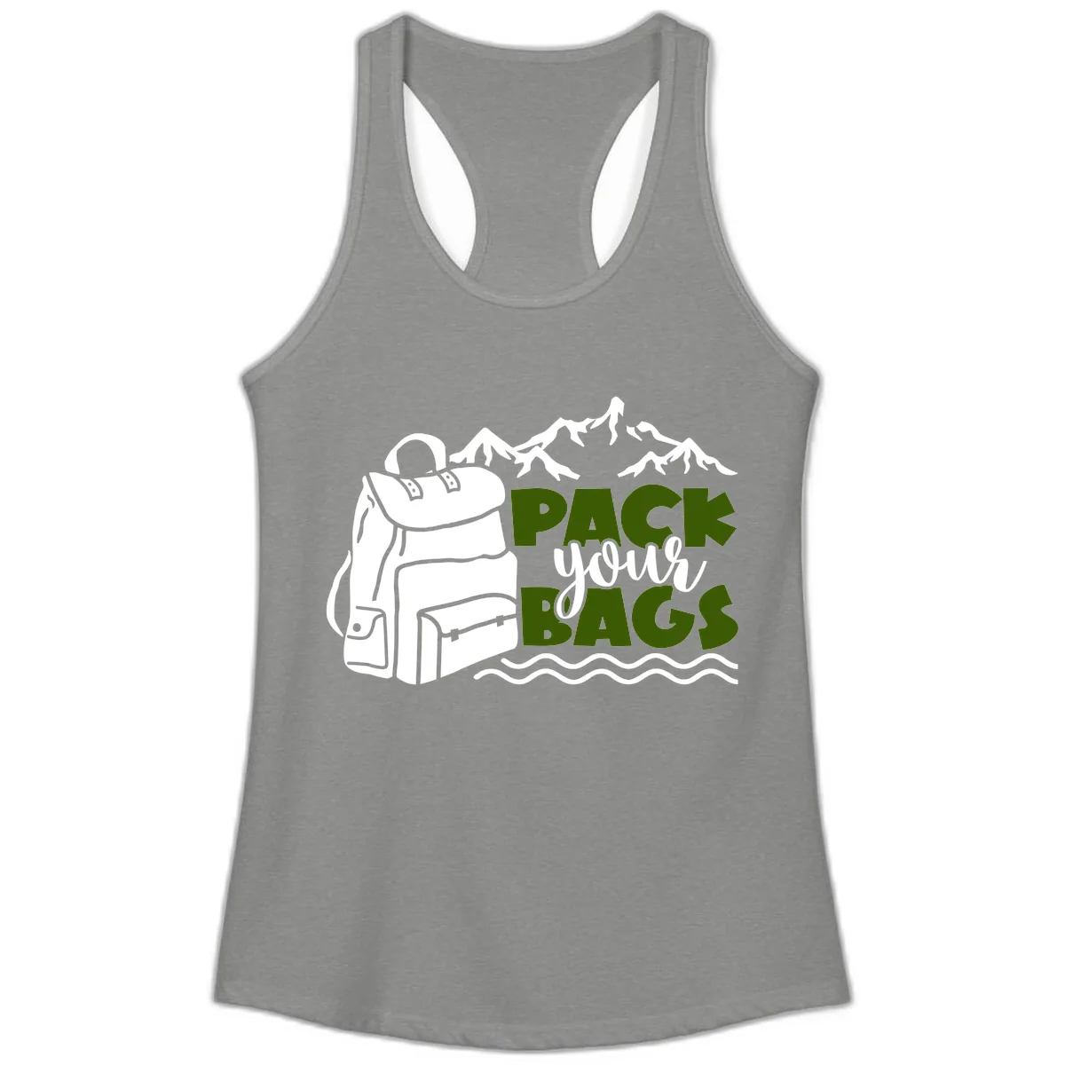 Pack Your Bags Mountain Adventure Ladies Tank in Heather Grey