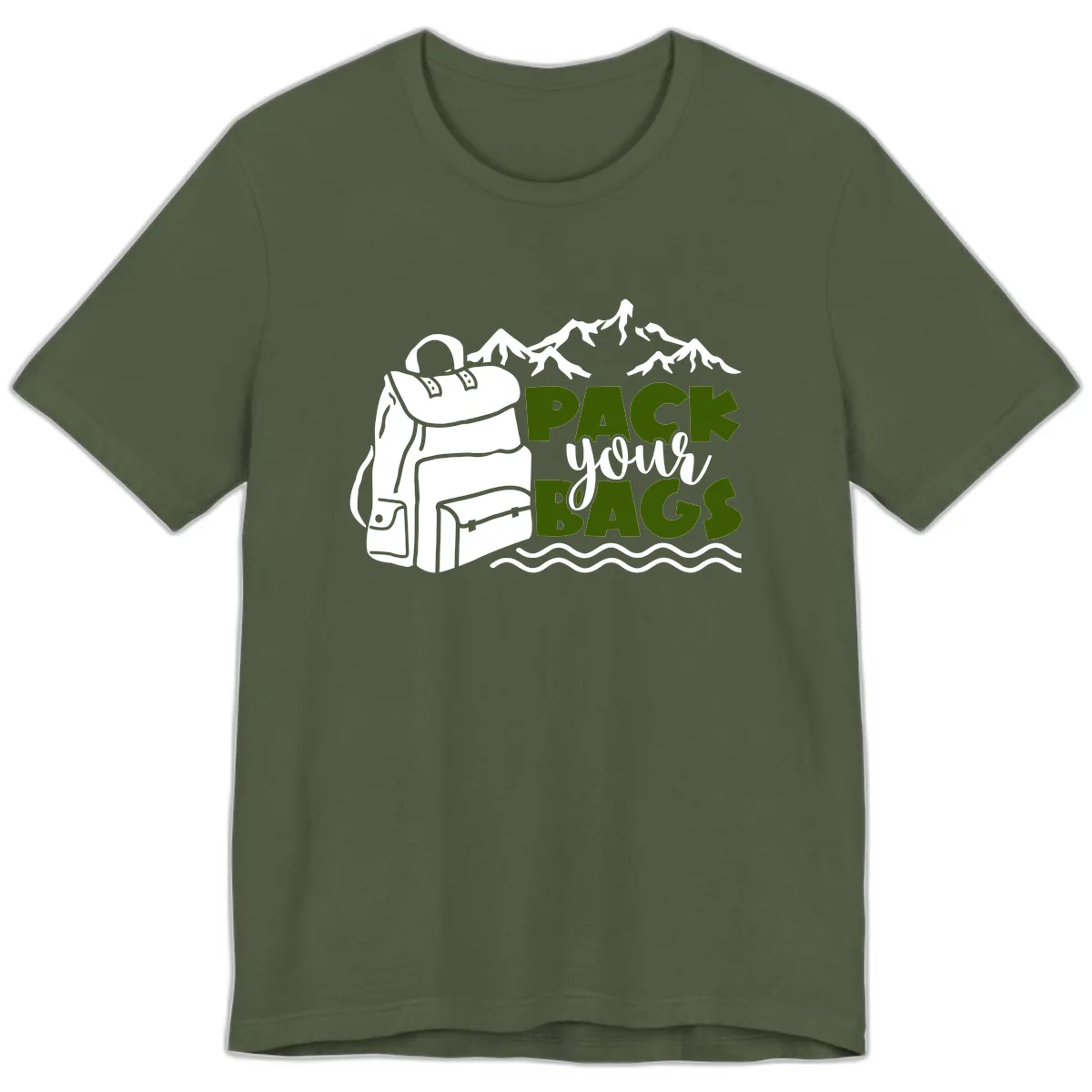 Pack Your Bags Mountain Adventure Premium T-Shirt in Military Green